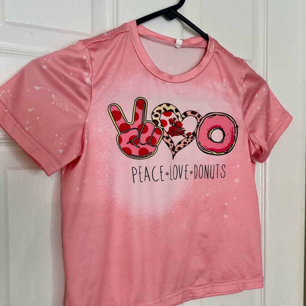 Peace Love Donuts Pink Kids Tee